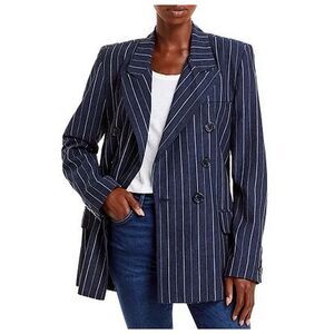 Free People Ashby Double Breasted Blazer Womens Sz S Navy Striped Linen Blend
